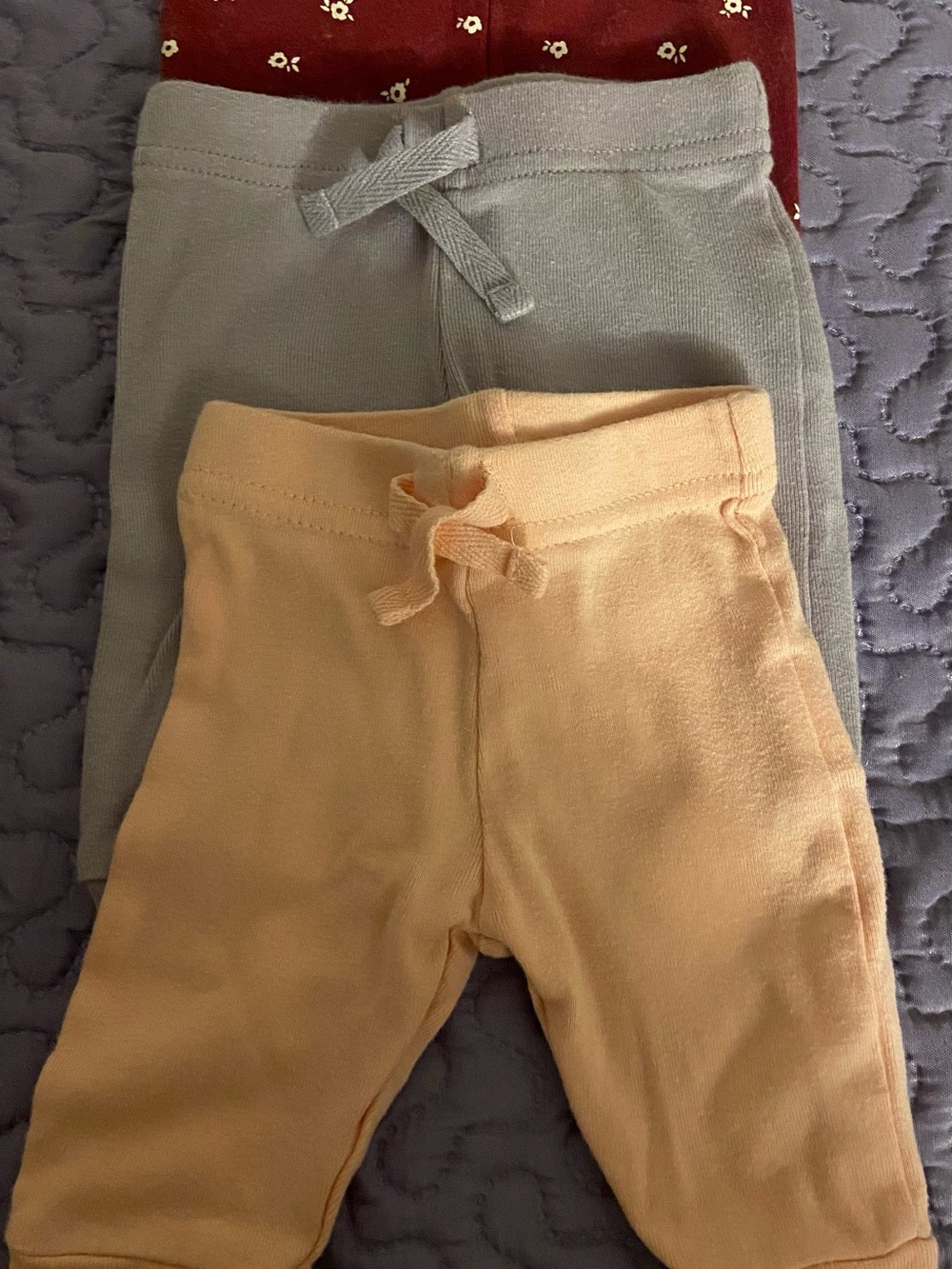 Kids Knit Pull-On Pants Set - Peach and Gray